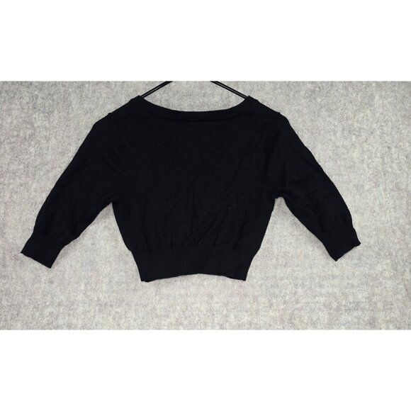 Wet Seal Cropped Black Cardigan Sweater 3/4 Sleeve Cotton Blend - Picture 2 of 6